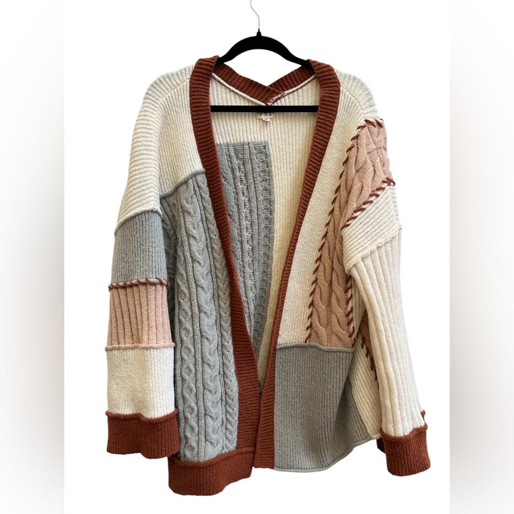 POL Patchwork Cable Knit Oversized Cardigan Boho … - image 1
